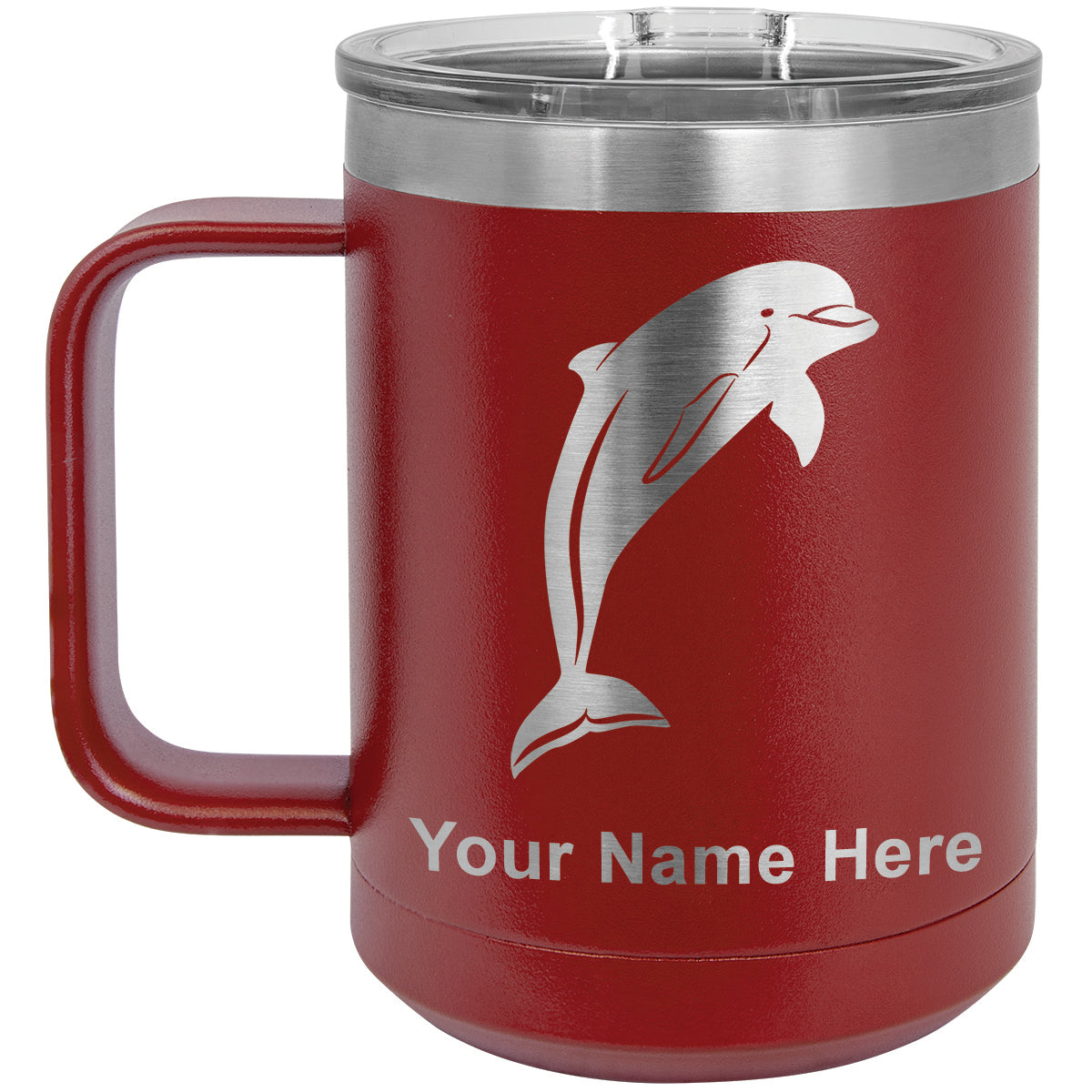 15oz Vacuum Insulated Coffee Mug, Dolphin, Personalized Engraving Included