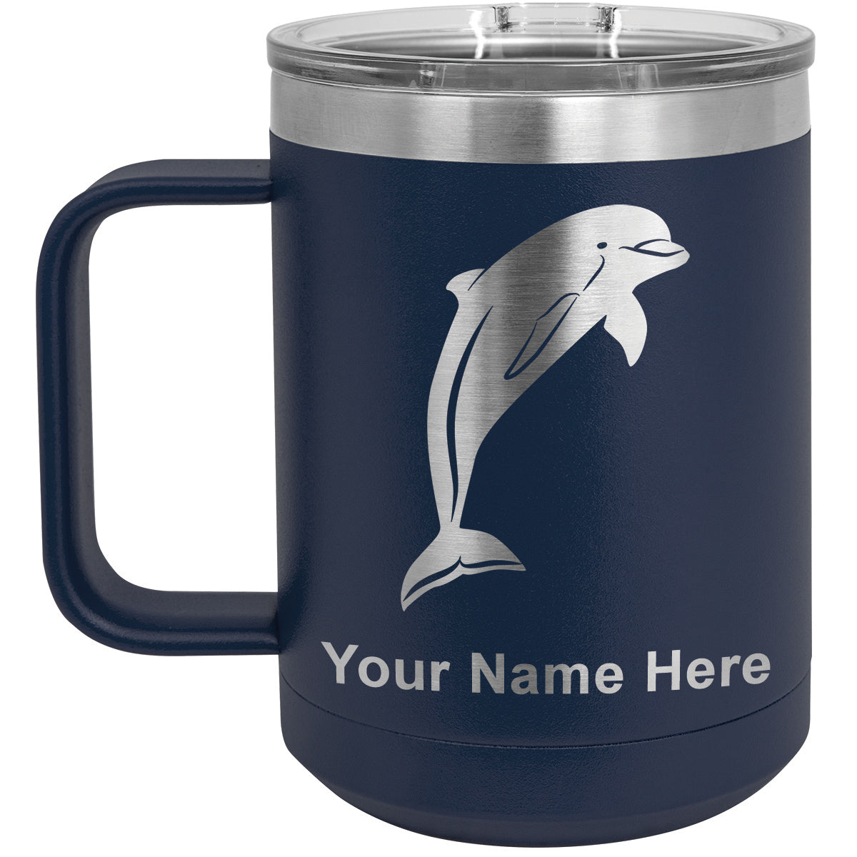 15oz Vacuum Insulated Coffee Mug, Dolphin, Personalized Engraving Included