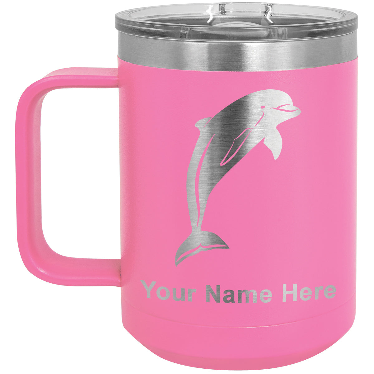 15oz Vacuum Insulated Coffee Mug, Dolphin, Personalized Engraving Included