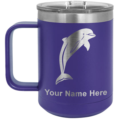 15oz Vacuum Insulated Coffee Mug, Dolphin, Personalized Engraving Included