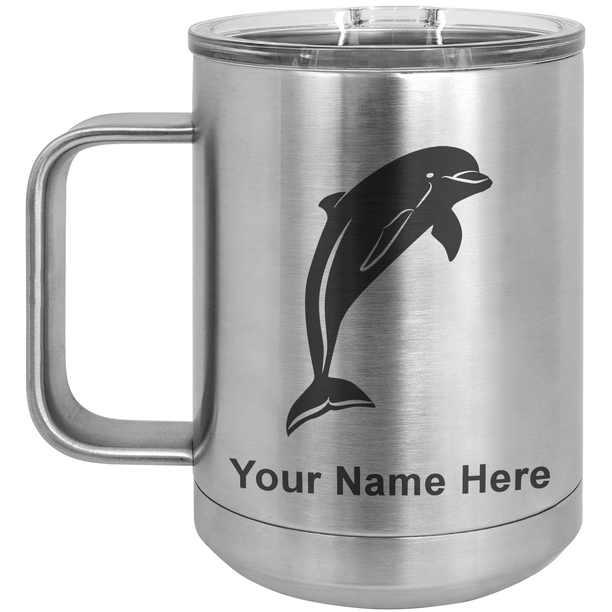 15oz Vacuum Insulated Coffee Mug, Dolphin, Personalized Engraving Included
