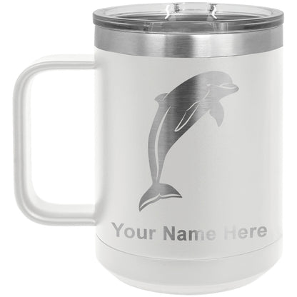 15oz Vacuum Insulated Coffee Mug, Dolphin, Personalized Engraving Included