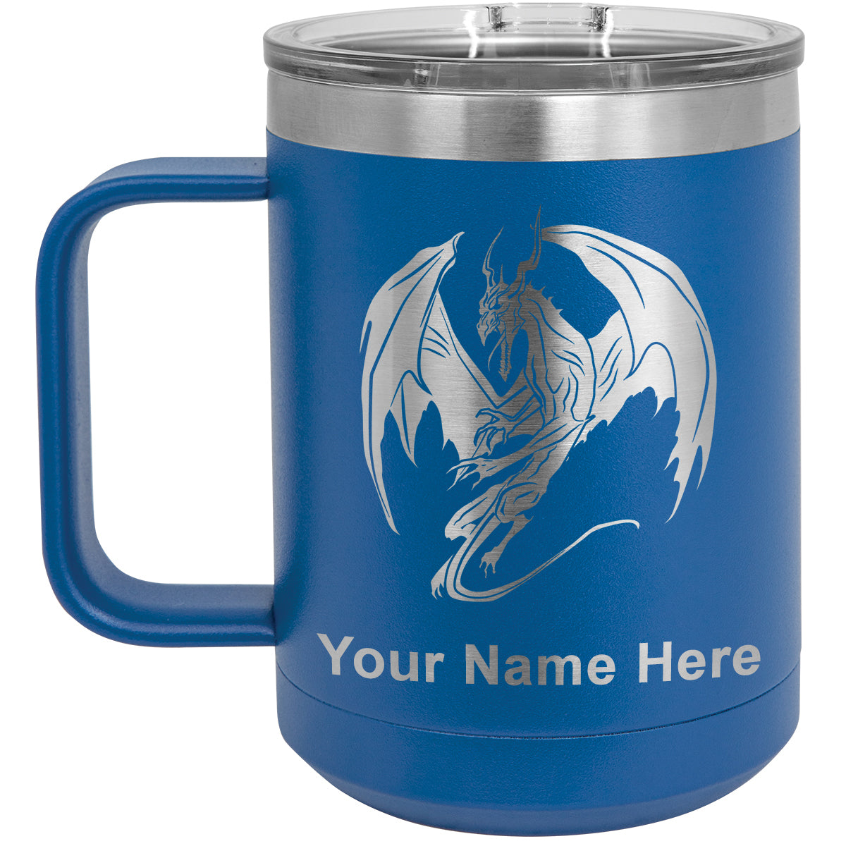15oz Vacuum Insulated Coffee Mug, Dragon, Personalized Engraving Included