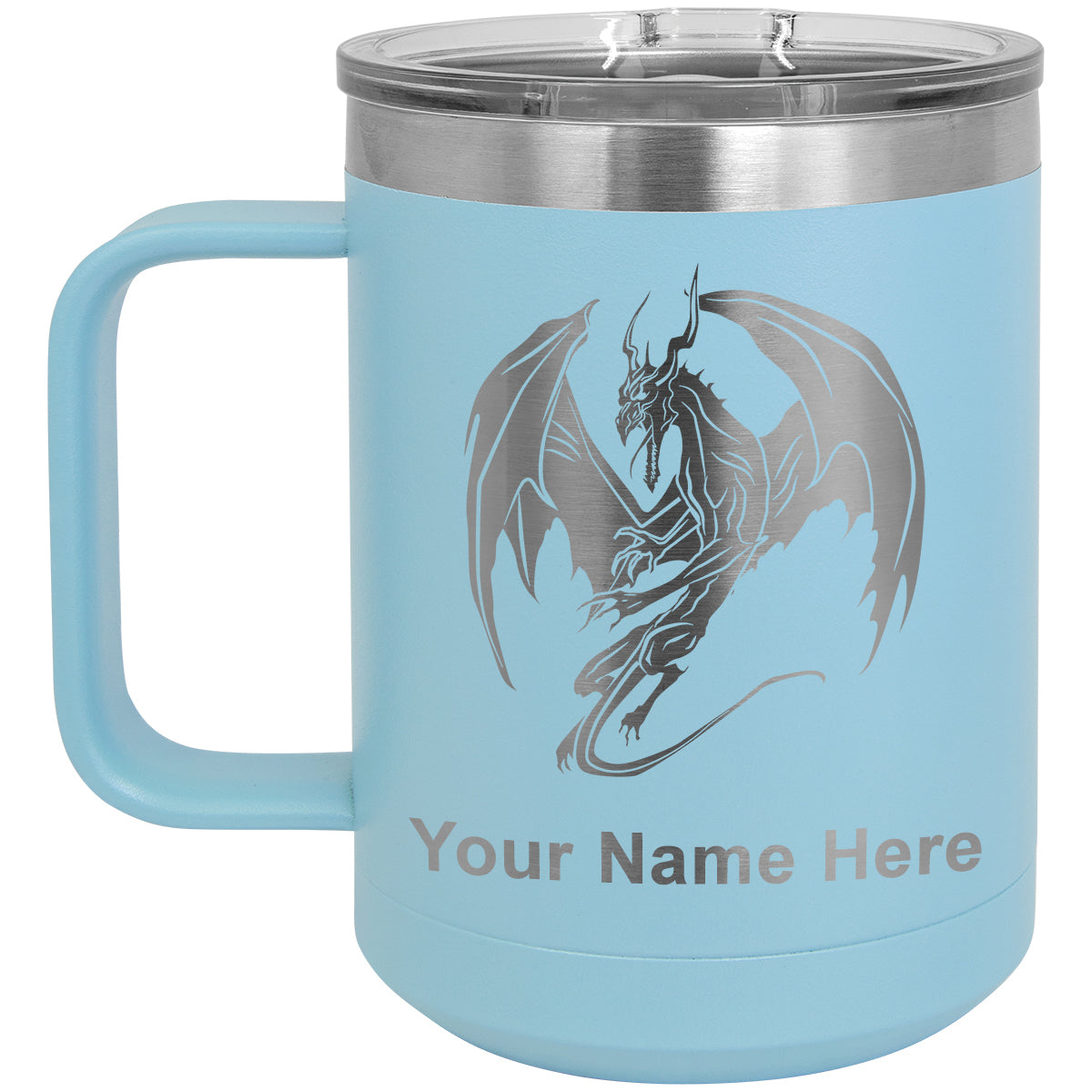 15oz Vacuum Insulated Coffee Mug, Dragon, Personalized Engraving Included