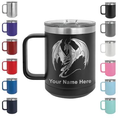 15oz Vacuum Insulated Coffee Mug, Dragon, Personalized Engraving Included