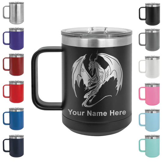 15oz Vacuum Insulated Coffee Mug, Dragon, Personalized Engraving Included