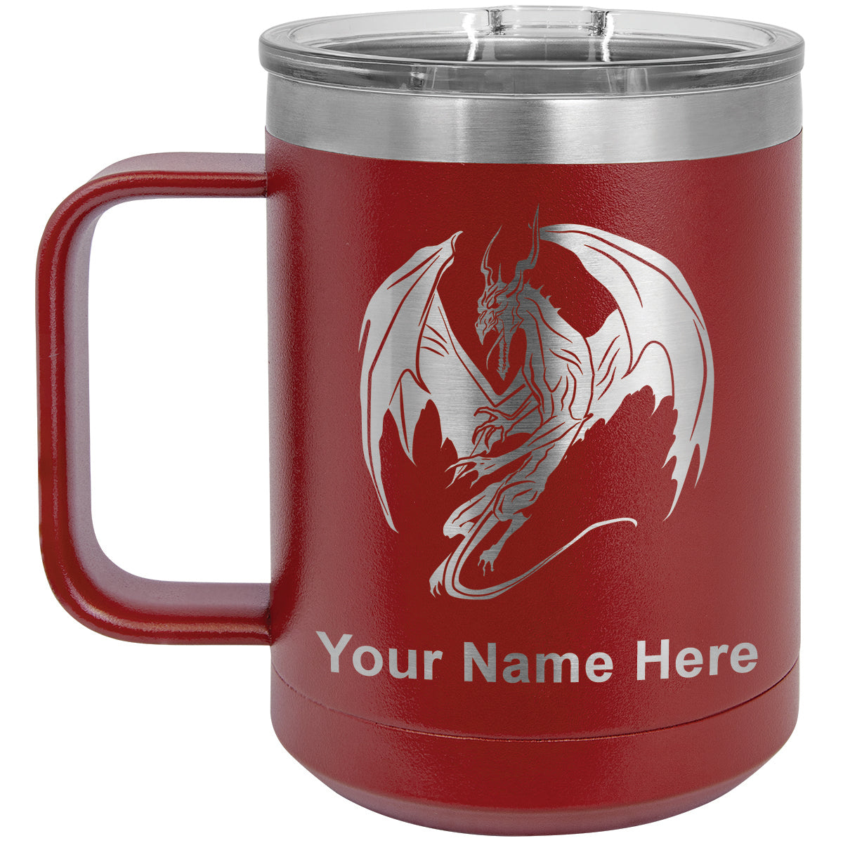 15oz Vacuum Insulated Coffee Mug, Dragon, Personalized Engraving Included