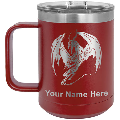 15oz Vacuum Insulated Coffee Mug, Dragon, Personalized Engraving Included