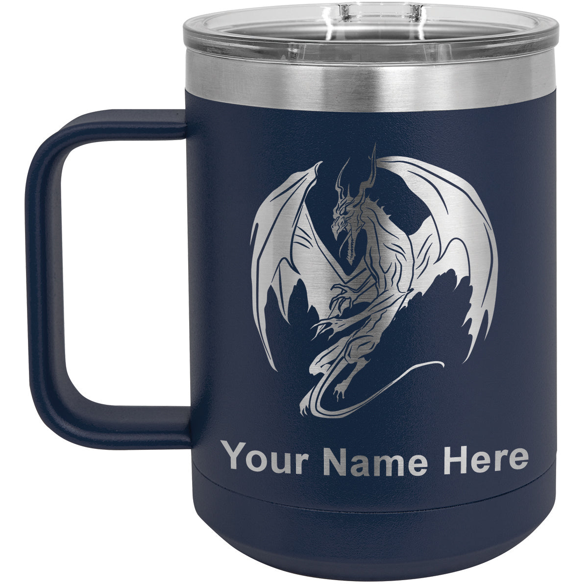 15oz Vacuum Insulated Coffee Mug, Dragon, Personalized Engraving Included