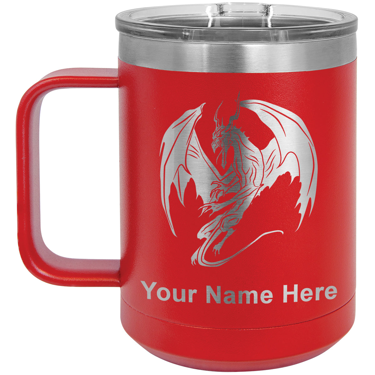15oz Vacuum Insulated Coffee Mug, Dragon, Personalized Engraving Included