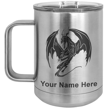 15oz Vacuum Insulated Coffee Mug, Dragon, Personalized Engraving Included