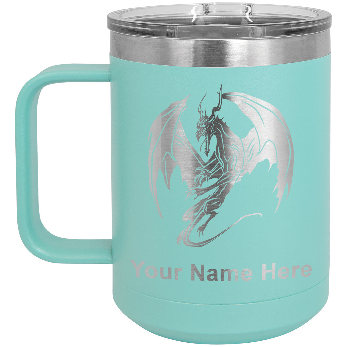 15oz Vacuum Insulated Coffee Mug, Dragon, Personalized Engraving Included
