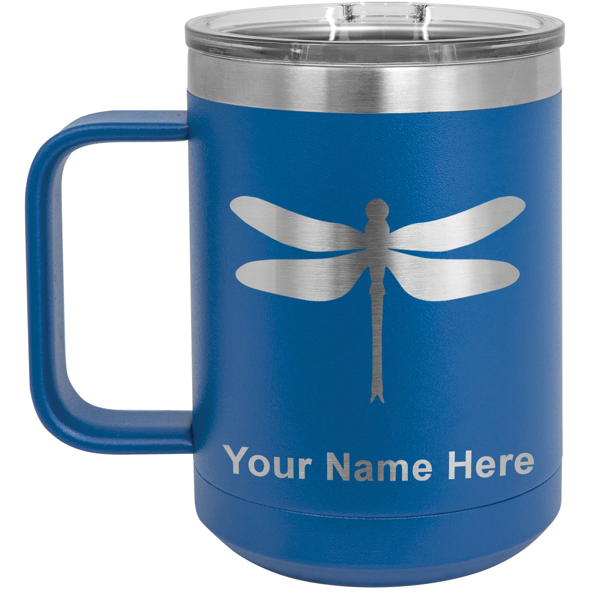 15oz Vacuum Insulated Coffee Mug, Dragonfly, Personalized Engraving Included