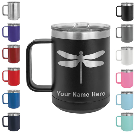 15oz Vacuum Insulated Coffee Mug, Dragonfly, Personalized Engraving Included