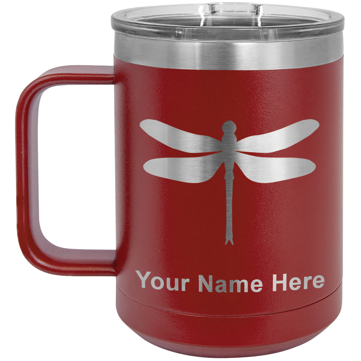 15oz Vacuum Insulated Coffee Mug, Dragonfly, Personalized Engraving Included