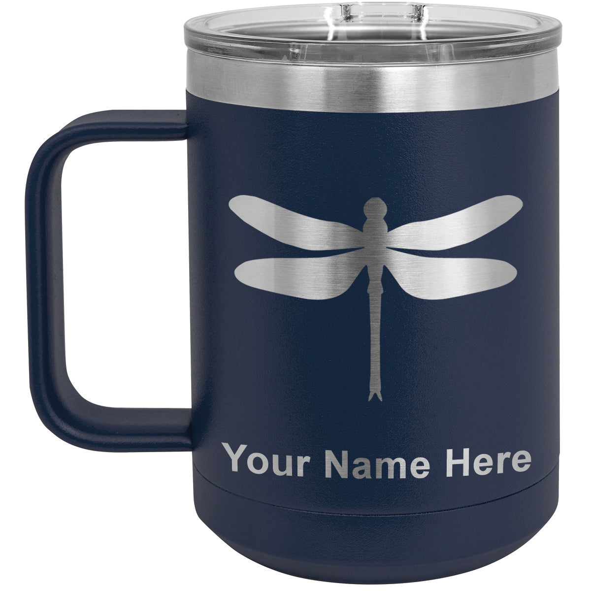 15oz Vacuum Insulated Coffee Mug, Dragonfly, Personalized Engraving Included