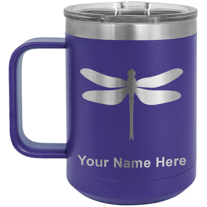 15oz Vacuum Insulated Coffee Mug, Dragonfly, Personalized Engraving Included