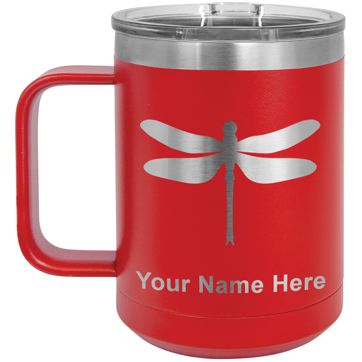 15oz Vacuum Insulated Coffee Mug, Dragonfly, Personalized Engraving Included