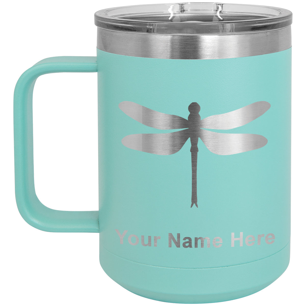 15oz Vacuum Insulated Coffee Mug, Dragonfly, Personalized Engraving Included