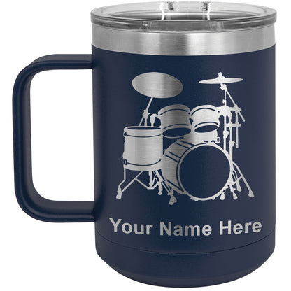 15oz Vacuum Insulated Coffee Mug, Drum Set, Personalized Engraving Included