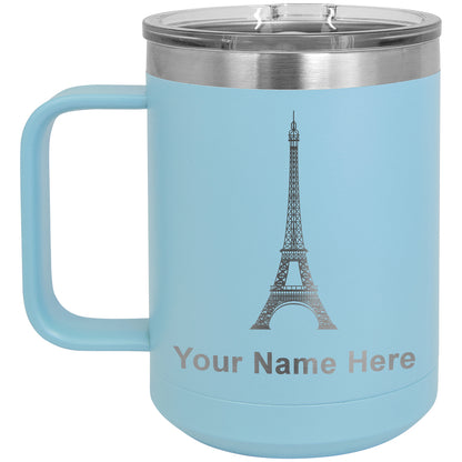 15oz Vacuum Insulated Coffee Mug, Eiffel Tower, Personalized Engraving Included