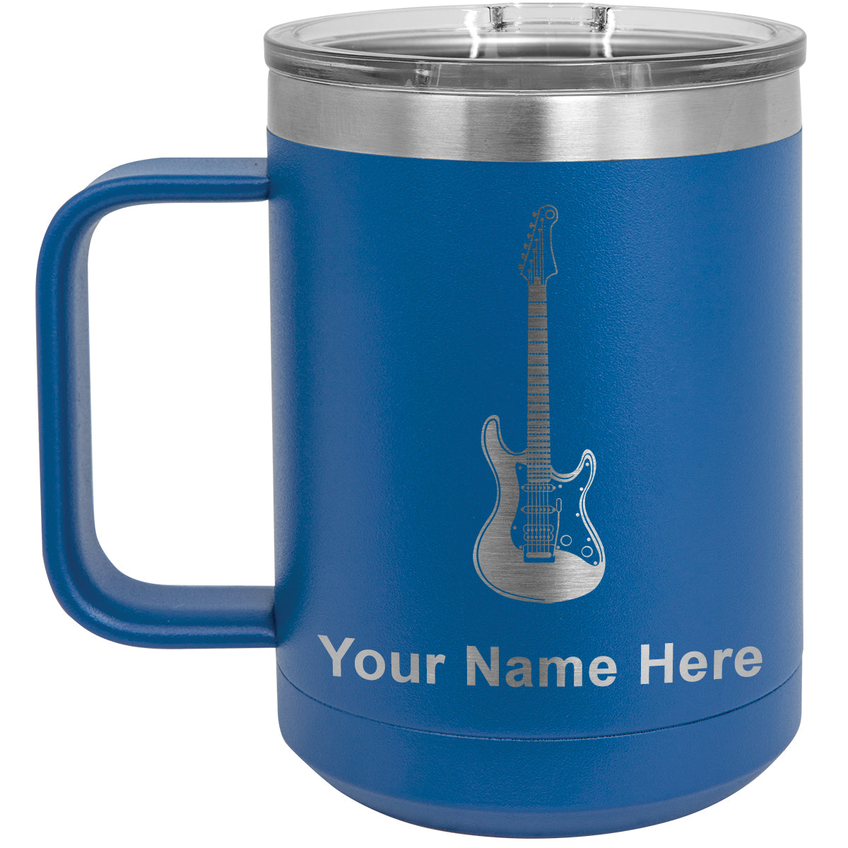 15oz Vacuum Insulated Coffee Mug, Electric Guitar, Personalized Engraving Included