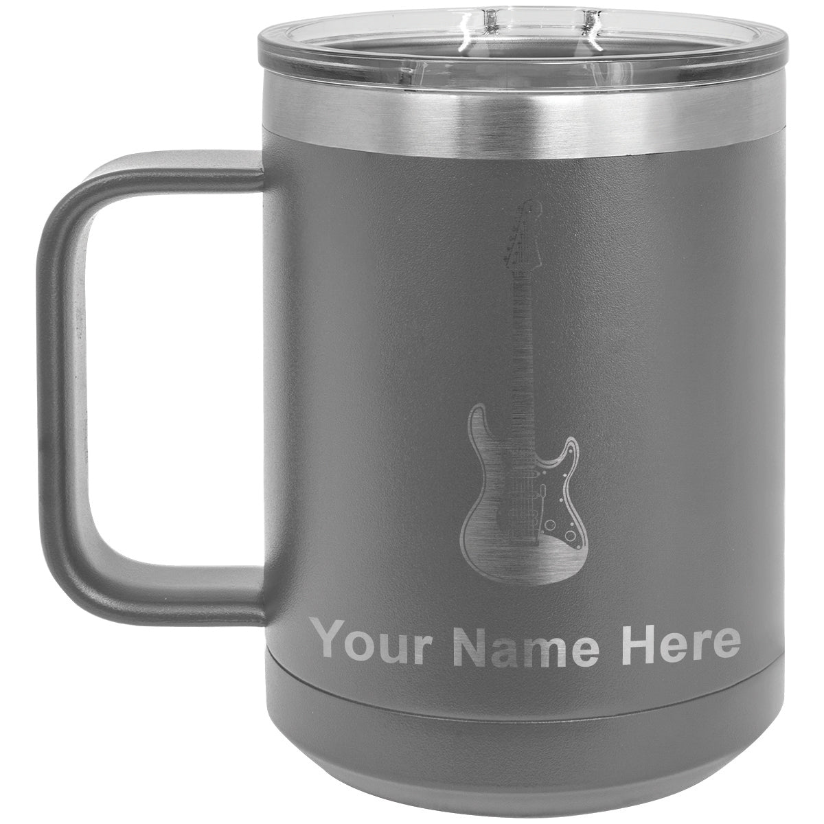 15oz Vacuum Insulated Coffee Mug, Electric Guitar, Personalized Engraving Included
