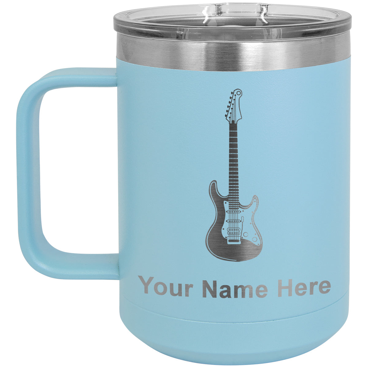 15oz Vacuum Insulated Coffee Mug, Electric Guitar, Personalized Engraving Included