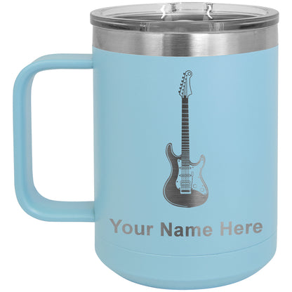 15oz Vacuum Insulated Coffee Mug, Electric Guitar, Personalized Engraving Included