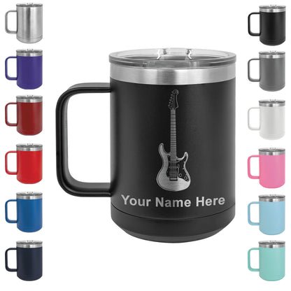 15oz Vacuum Insulated Coffee Mug, Electric Guitar, Personalized Engraving Included