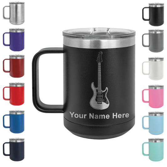 15oz Vacuum Insulated Coffee Mug, Electric Guitar, Personalized Engraving Included