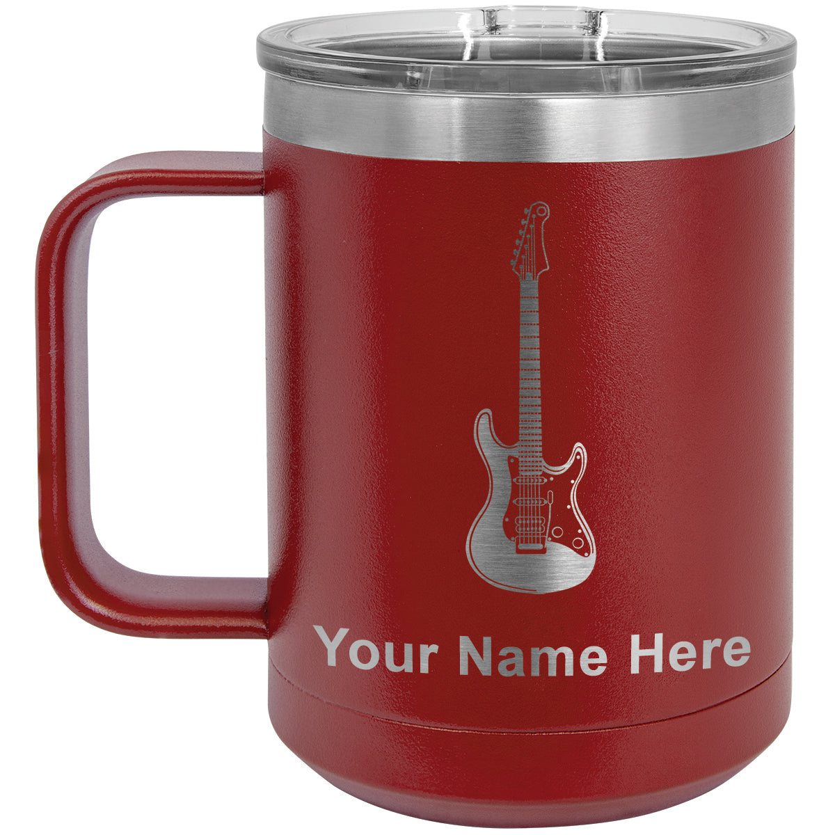 15oz Vacuum Insulated Coffee Mug, Electric Guitar, Personalized Engraving Included