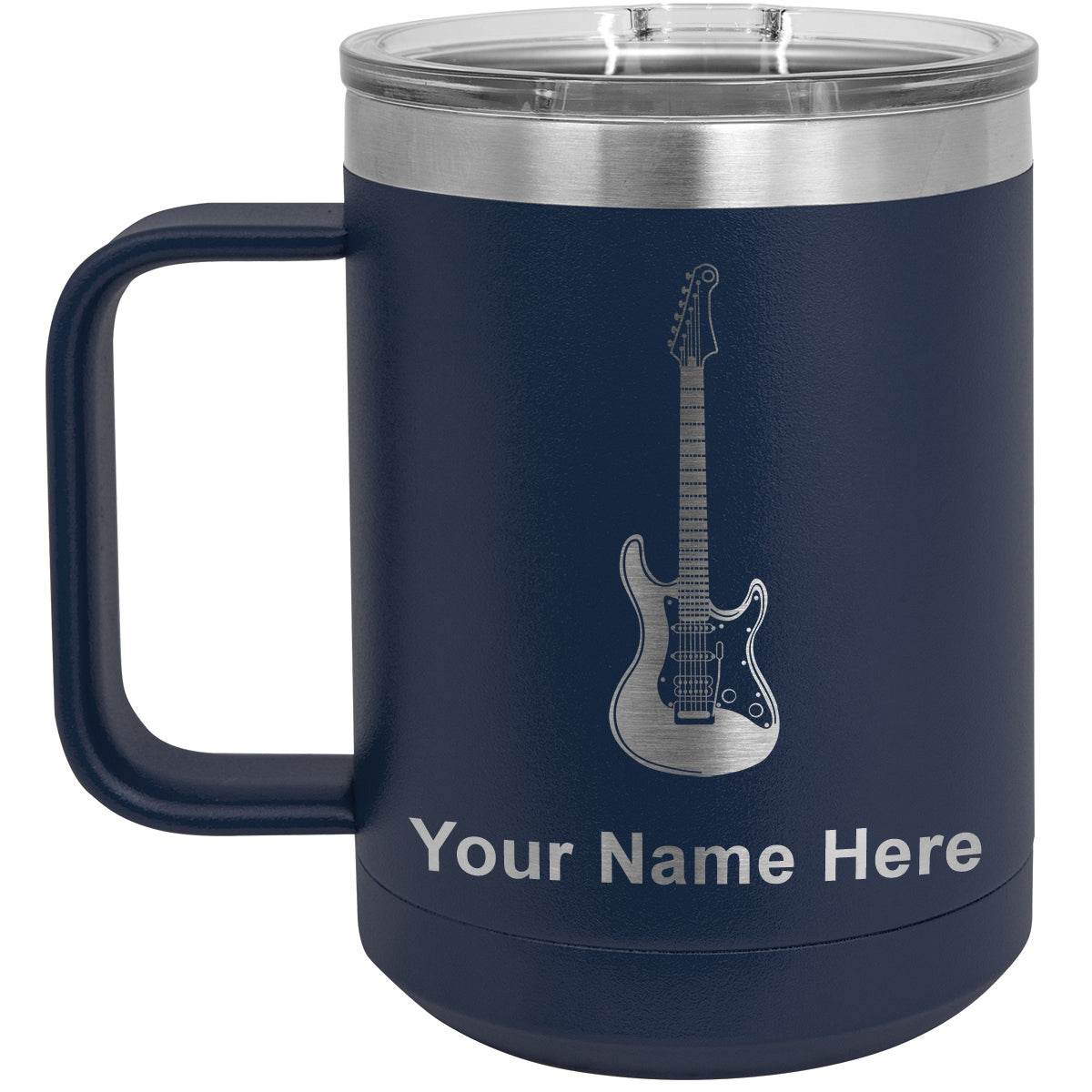 15oz Vacuum Insulated Coffee Mug, Electric Guitar, Personalized Engraving Included