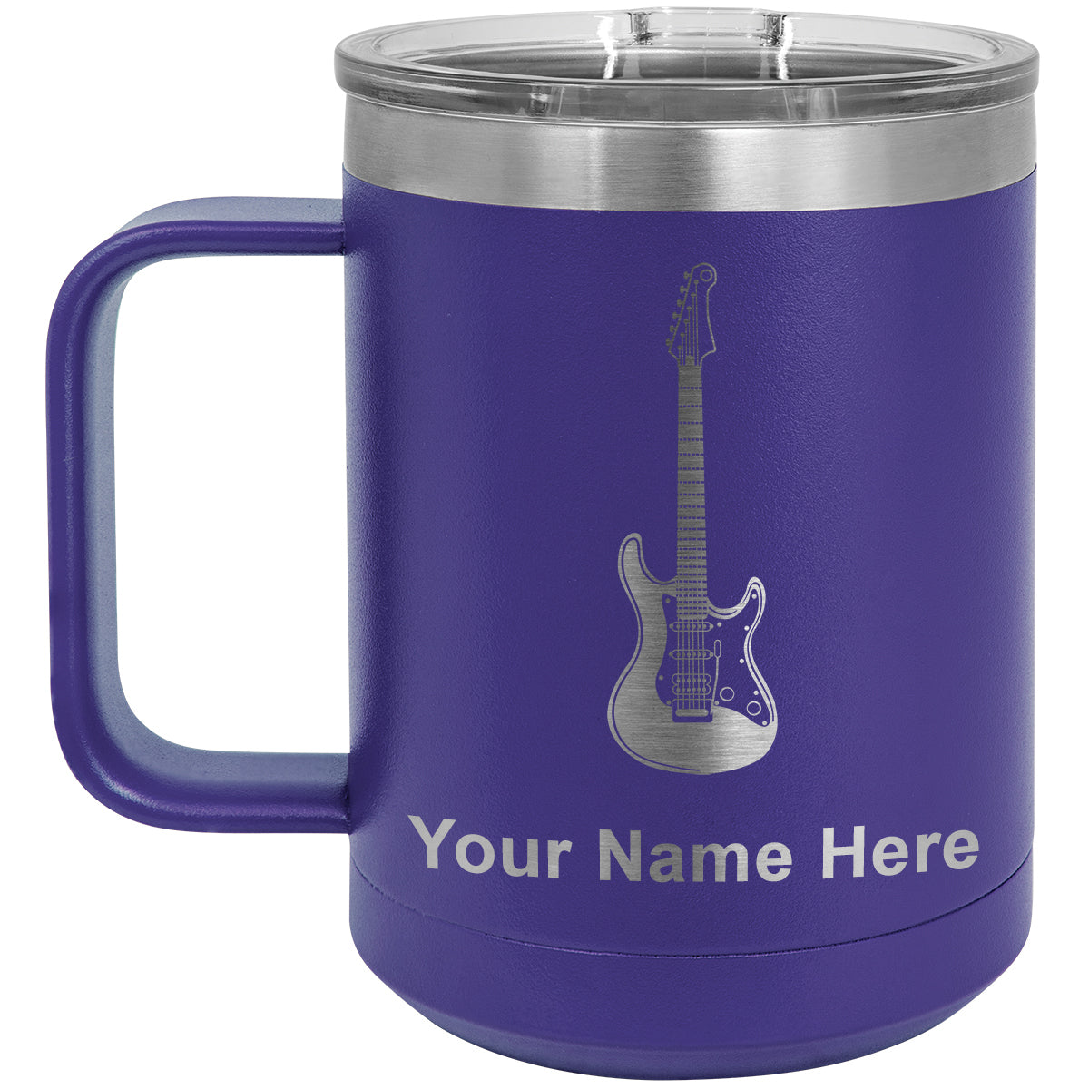 15oz Vacuum Insulated Coffee Mug, Electric Guitar, Personalized Engraving Included