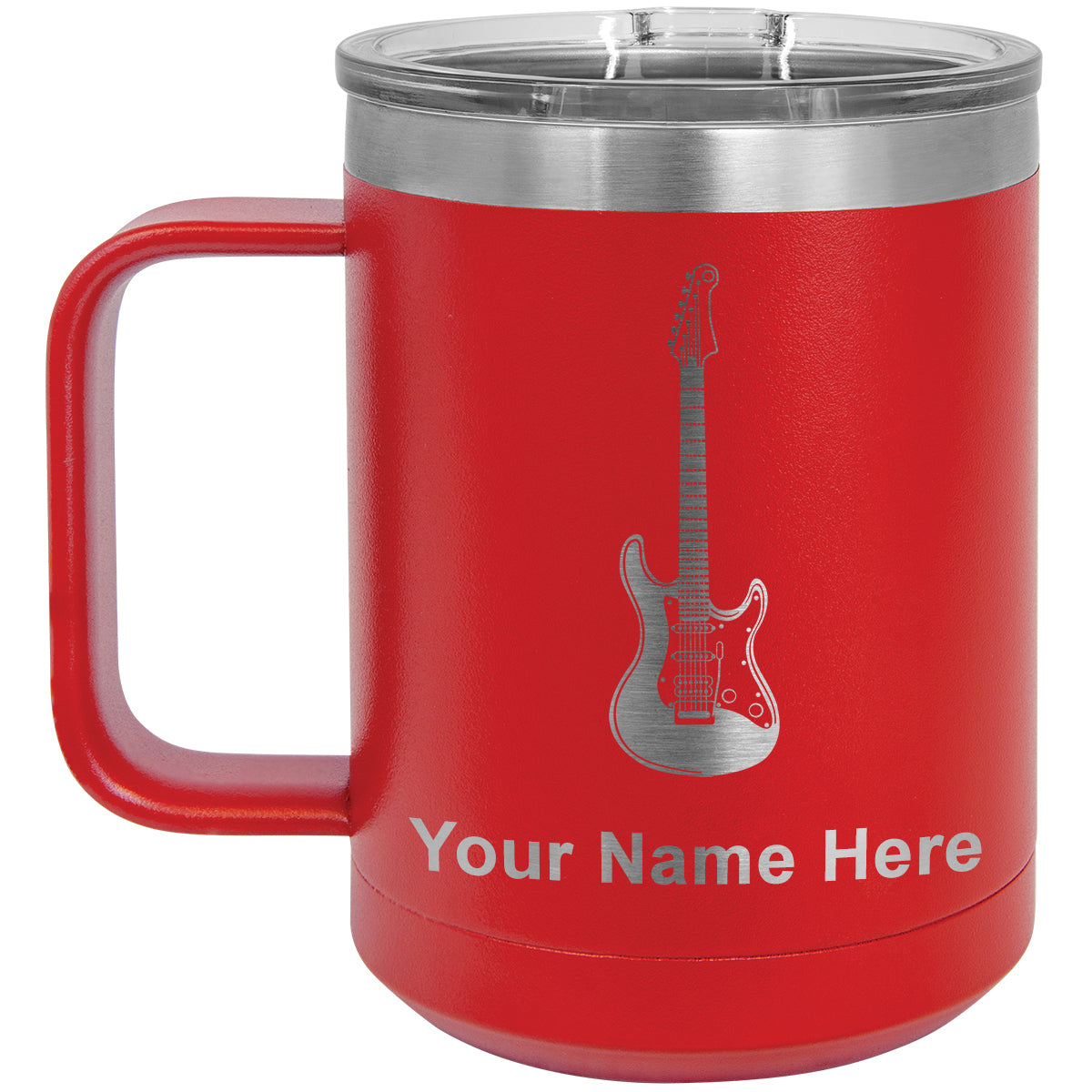 15oz Vacuum Insulated Coffee Mug, Electric Guitar, Personalized Engraving Included
