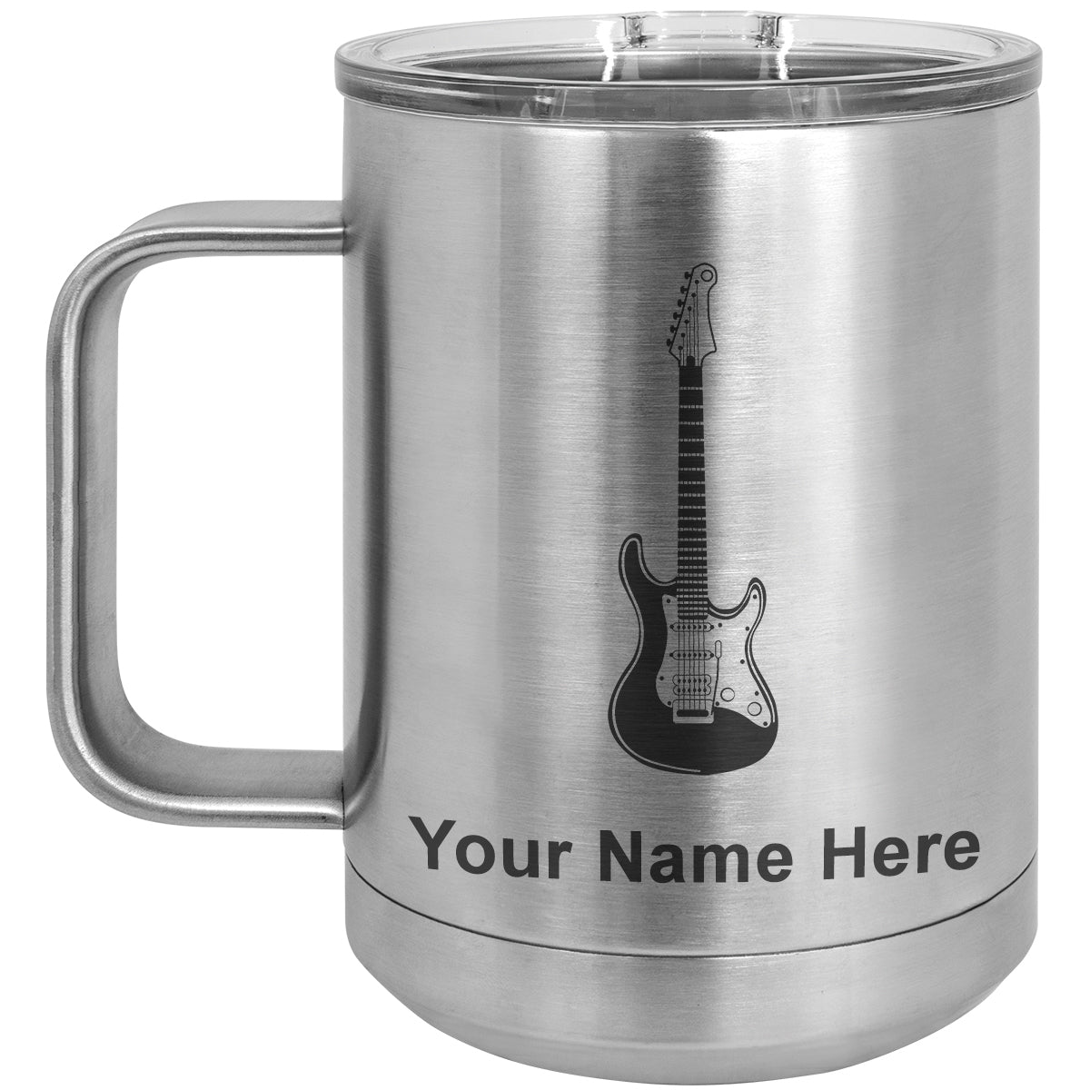 15oz Vacuum Insulated Coffee Mug, Electric Guitar, Personalized Engraving Included