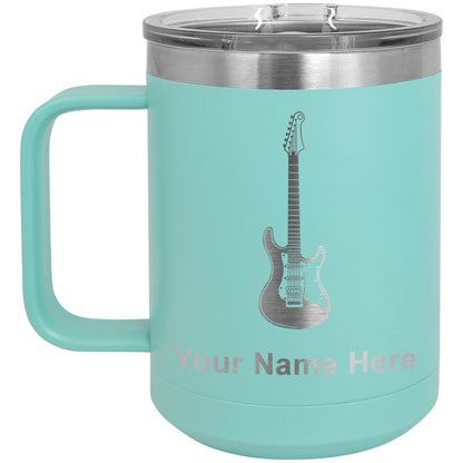 15oz Vacuum Insulated Coffee Mug, Electric Guitar, Personalized Engraving Included