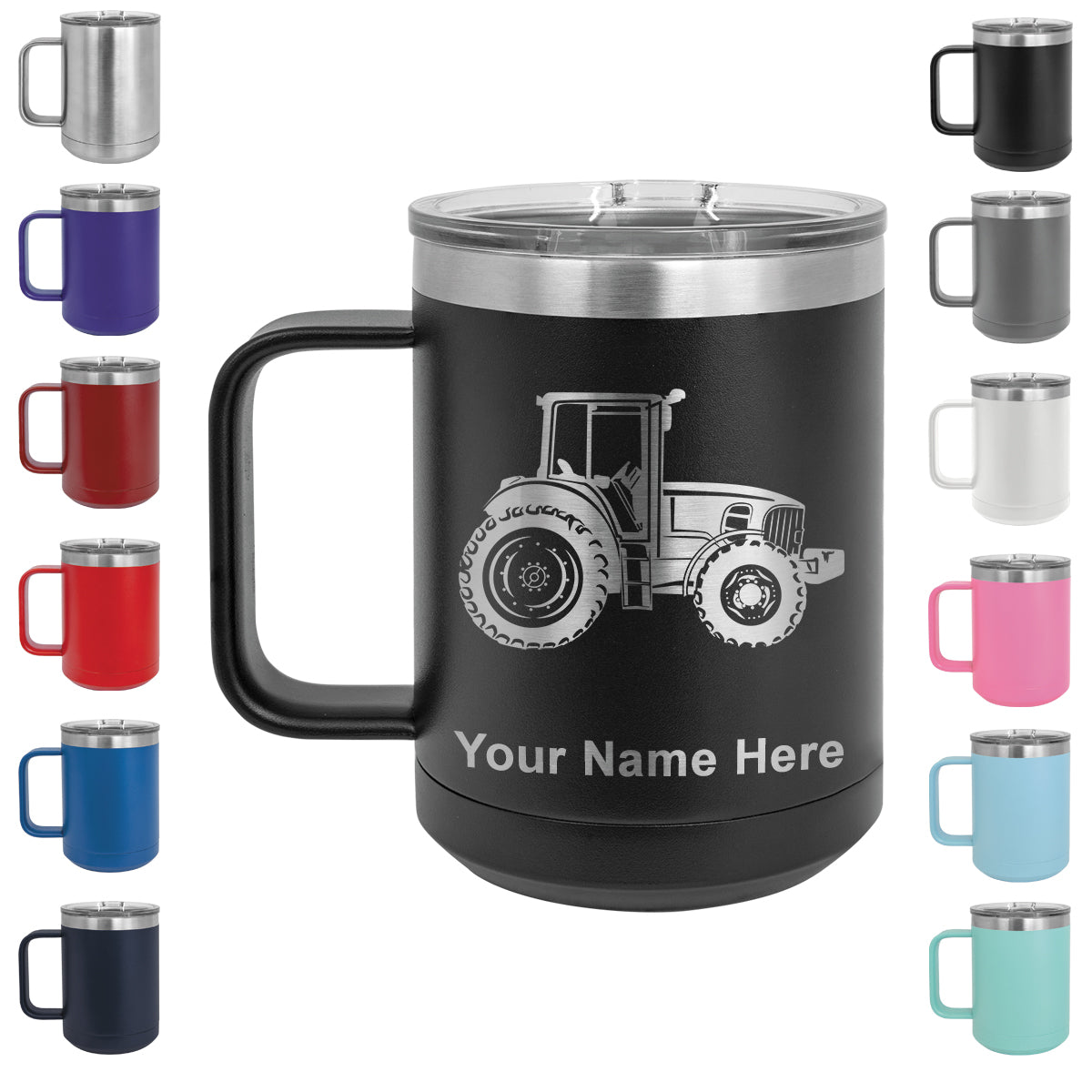 15oz Vacuum Insulated Coffee Mug, Farm Tractor, Personalized Engraving Included