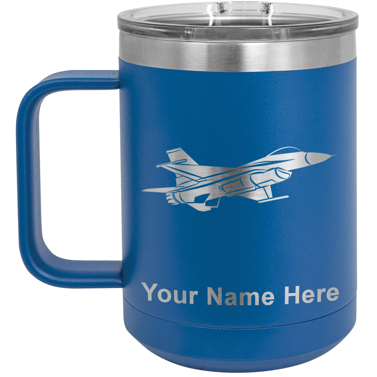 15oz Vacuum Insulated Coffee Mug, Fighter Jet 1, Personalized Engraving Included