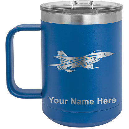 15oz Vacuum Insulated Coffee Mug, Fighter Jet 1, Personalized Engraving Included