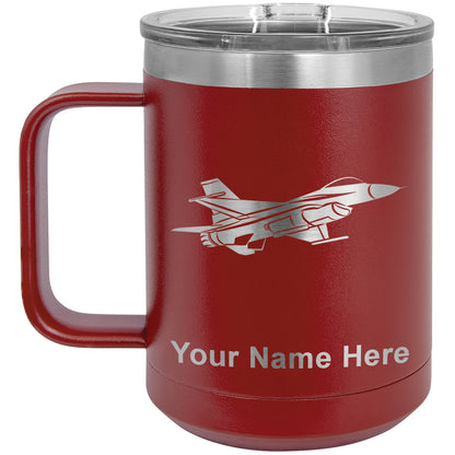 15oz Vacuum Insulated Coffee Mug, Fighter Jet 1, Personalized Engraving Included