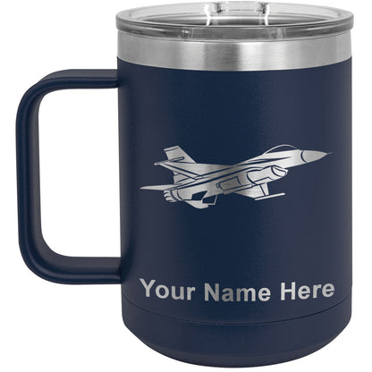 15oz Vacuum Insulated Coffee Mug, Fighter Jet 1, Personalized Engraving Included