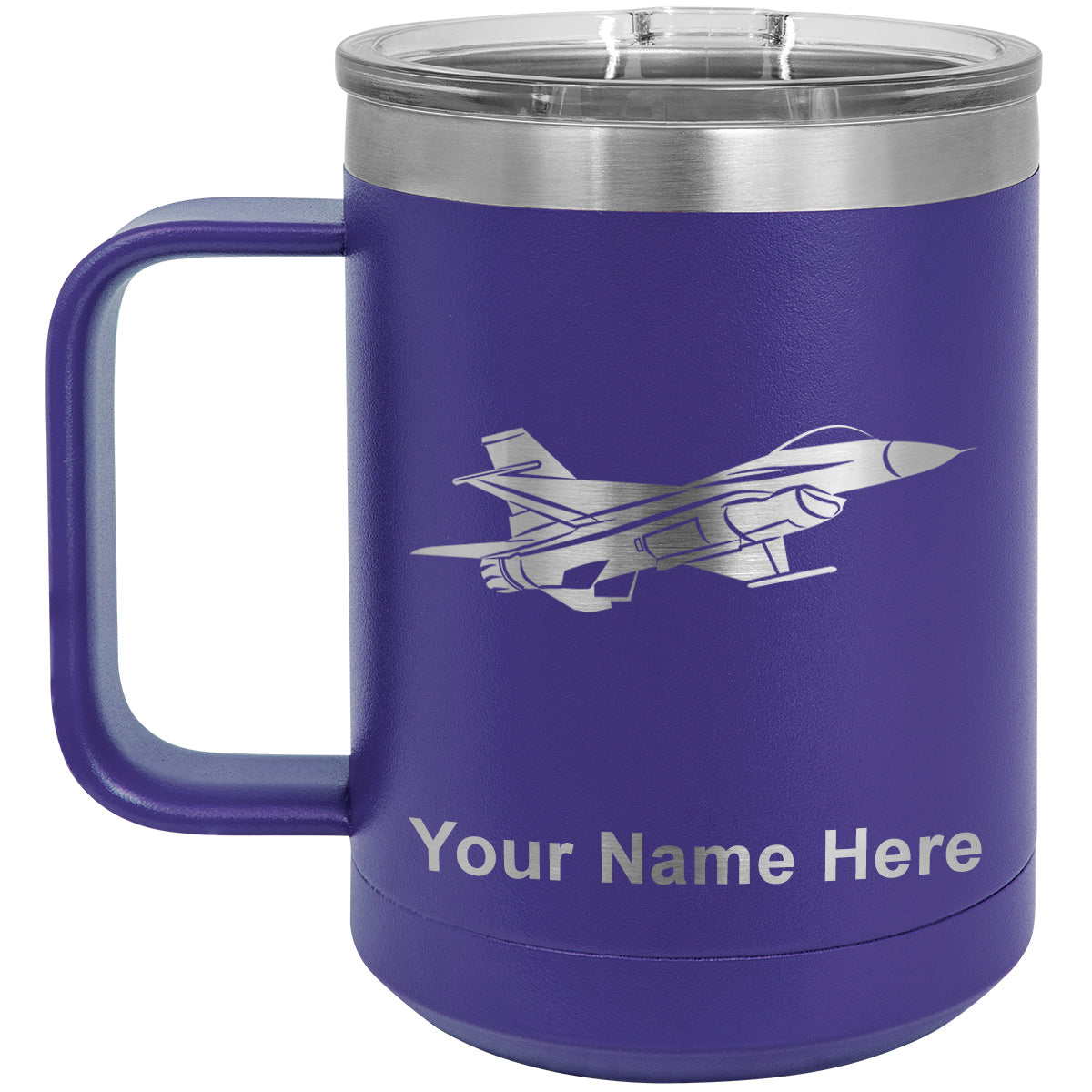 15oz Vacuum Insulated Coffee Mug, Fighter Jet 1, Personalized Engraving Included
