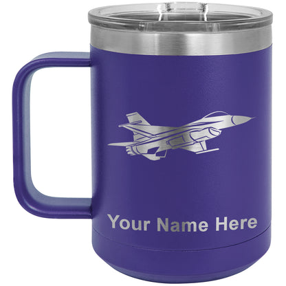 15oz Vacuum Insulated Coffee Mug, Fighter Jet 1, Personalized Engraving Included