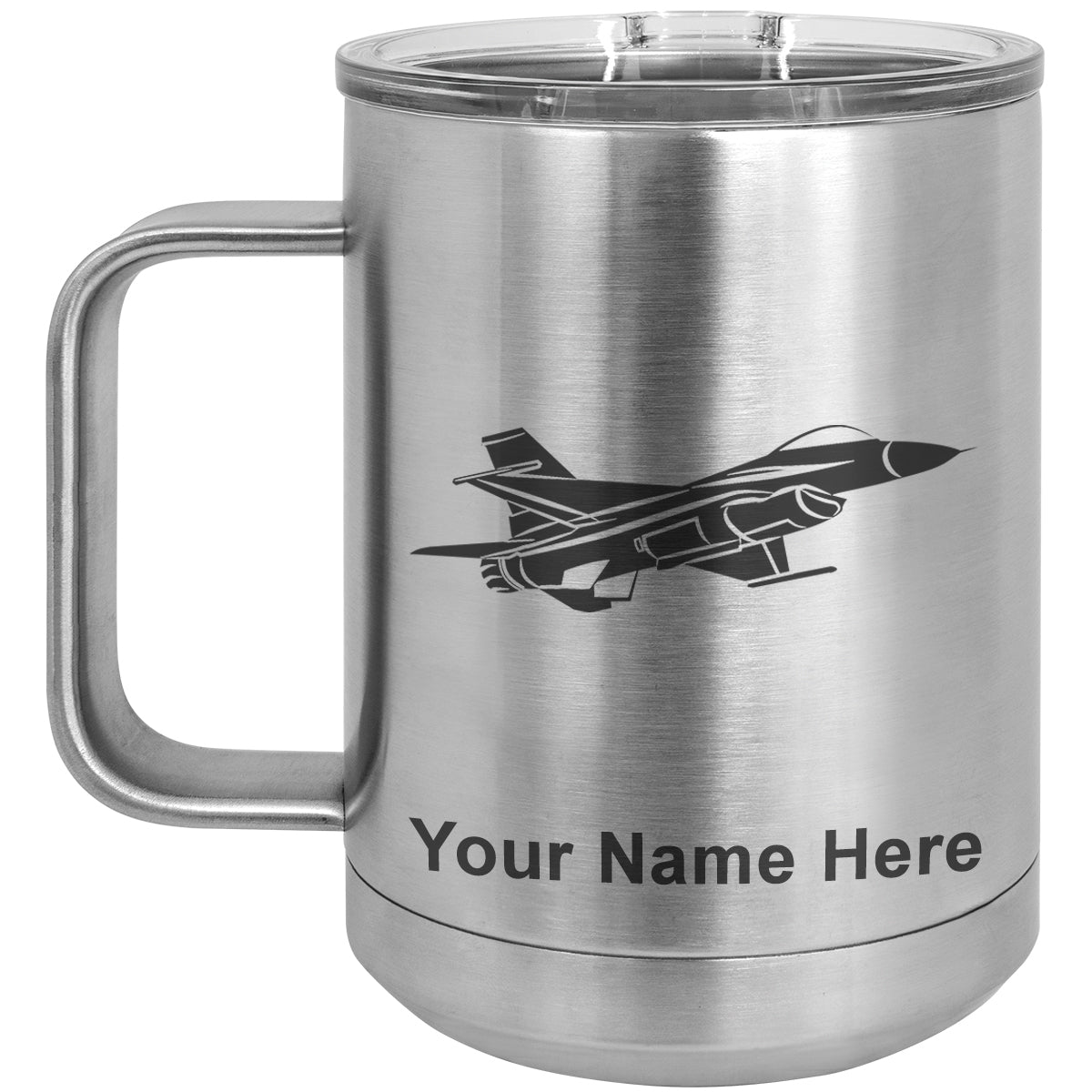 15oz Vacuum Insulated Coffee Mug, Fighter Jet 1, Personalized Engraving Included