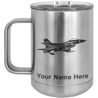15oz Vacuum Insulated Coffee Mug, Fighter Jet 1, Personalized Engraving Included