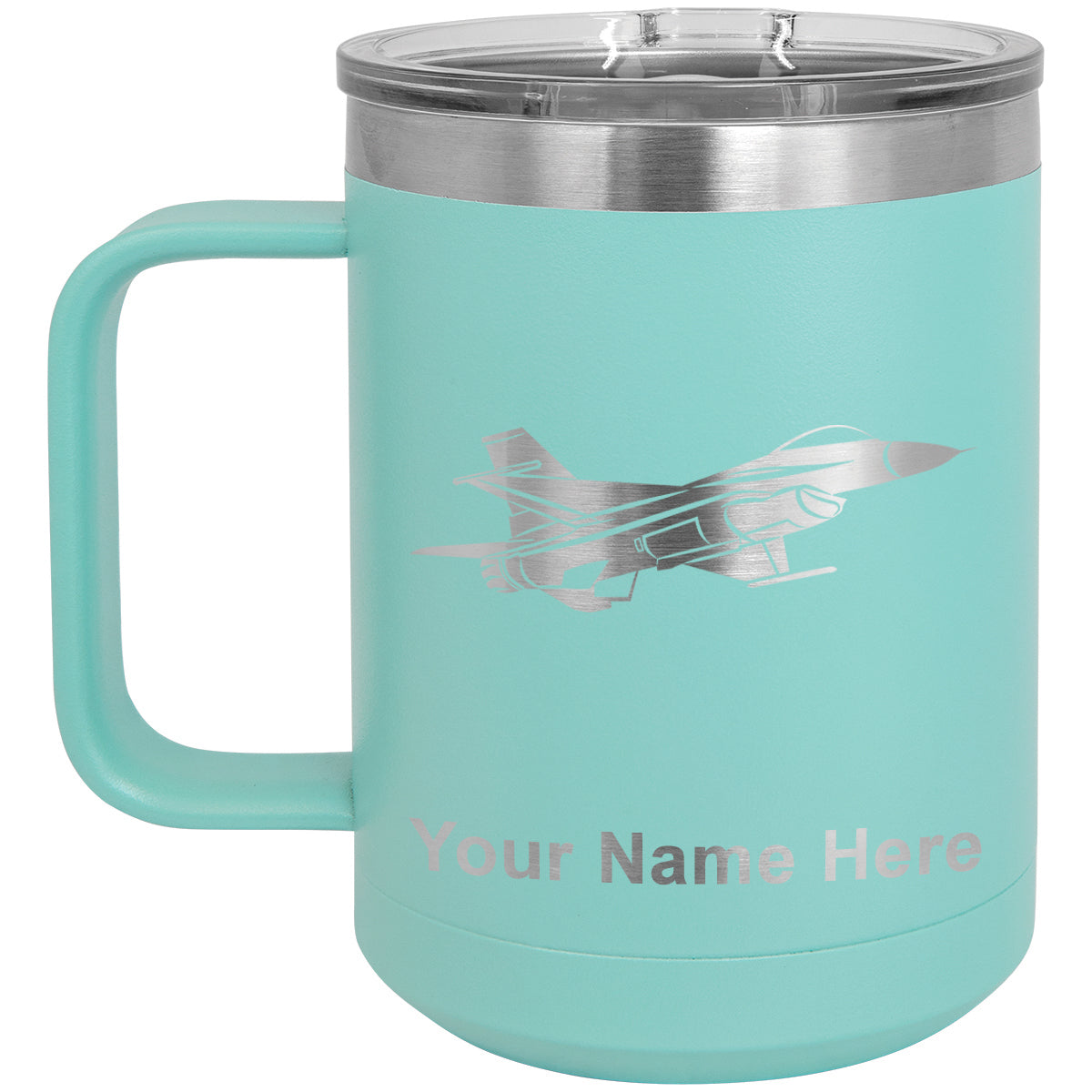 15oz Vacuum Insulated Coffee Mug, Fighter Jet 1, Personalized Engraving Included