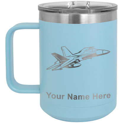 15oz Vacuum Insulated Coffee Mug, Fighter Jet 2, Personalized Engraving Included