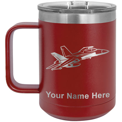 15oz Vacuum Insulated Coffee Mug, Fighter Jet 2, Personalized Engraving Included
