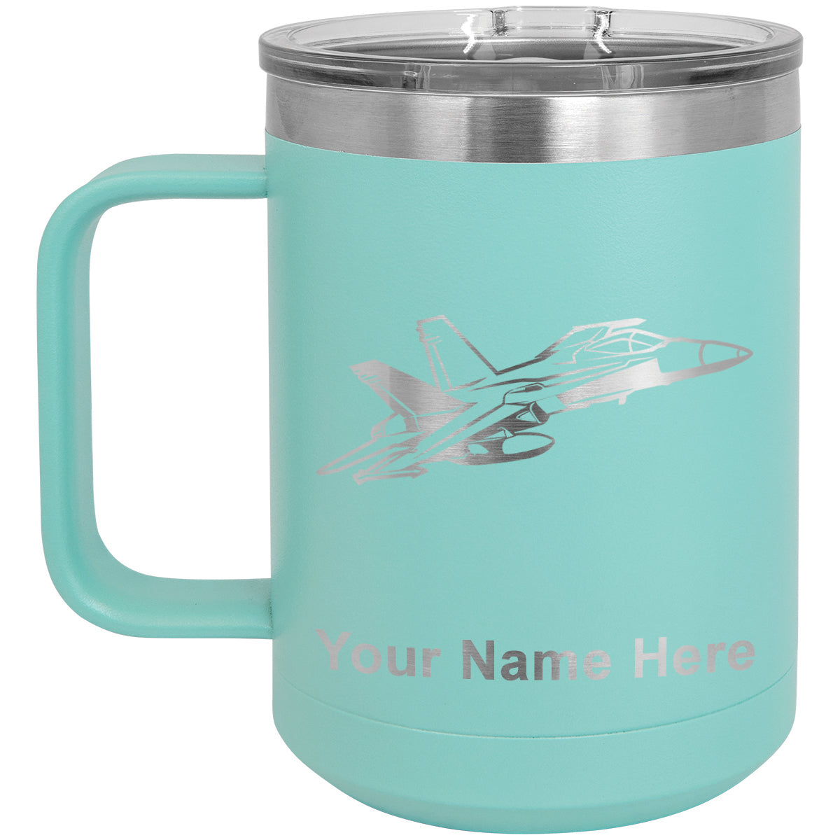 15oz Vacuum Insulated Coffee Mug, Fighter Jet 2, Personalized Engraving Included